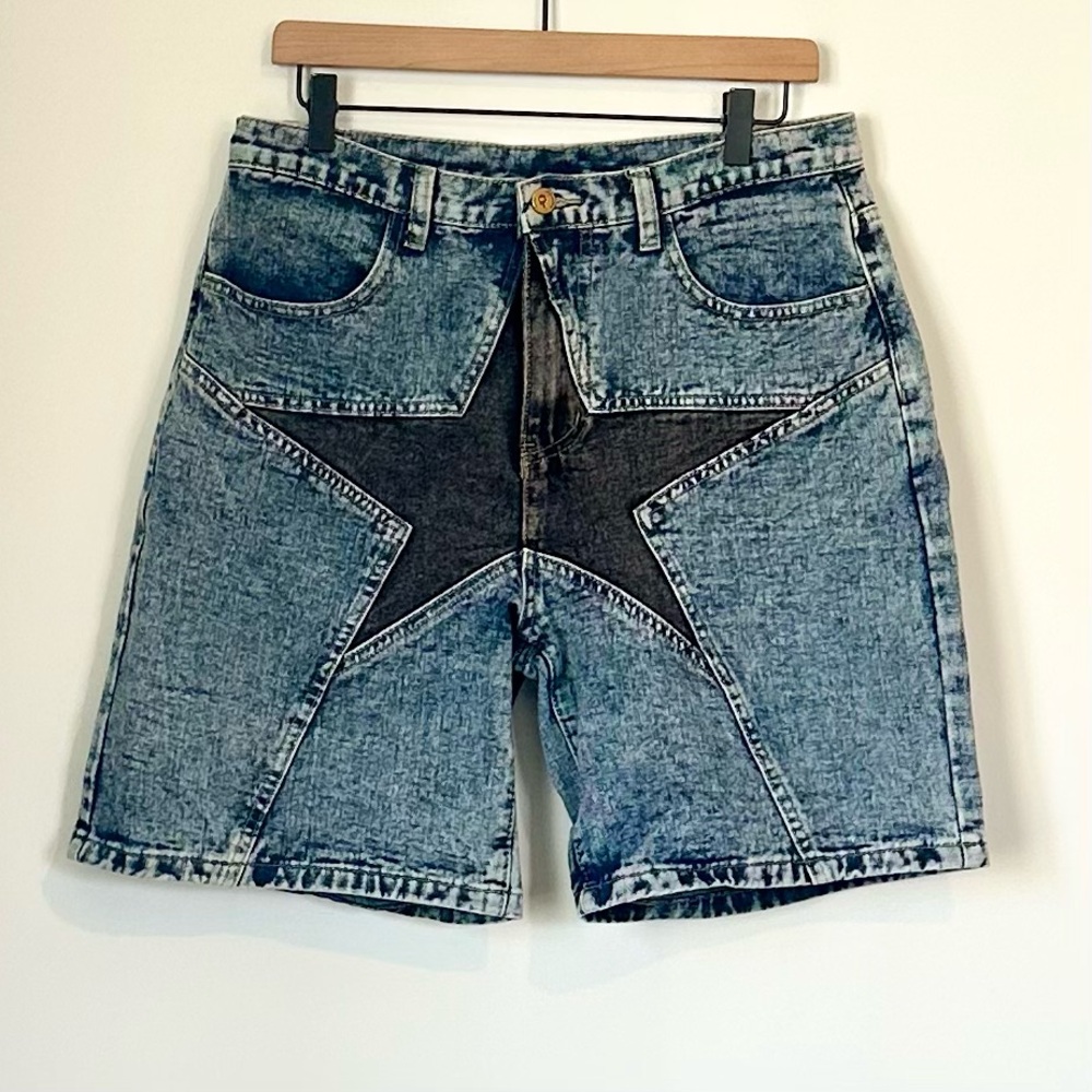 Star Patchwork Denim Shorts - Size: 34
